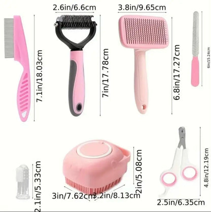 8-in-1 Professional Pet Grooming Kit for Dogs and Cats - Complete Brush Set with Dematting Comb, Slicker Brush, Nail Clipper, and Trimmer for a Tangle-Free, Shiny Coat