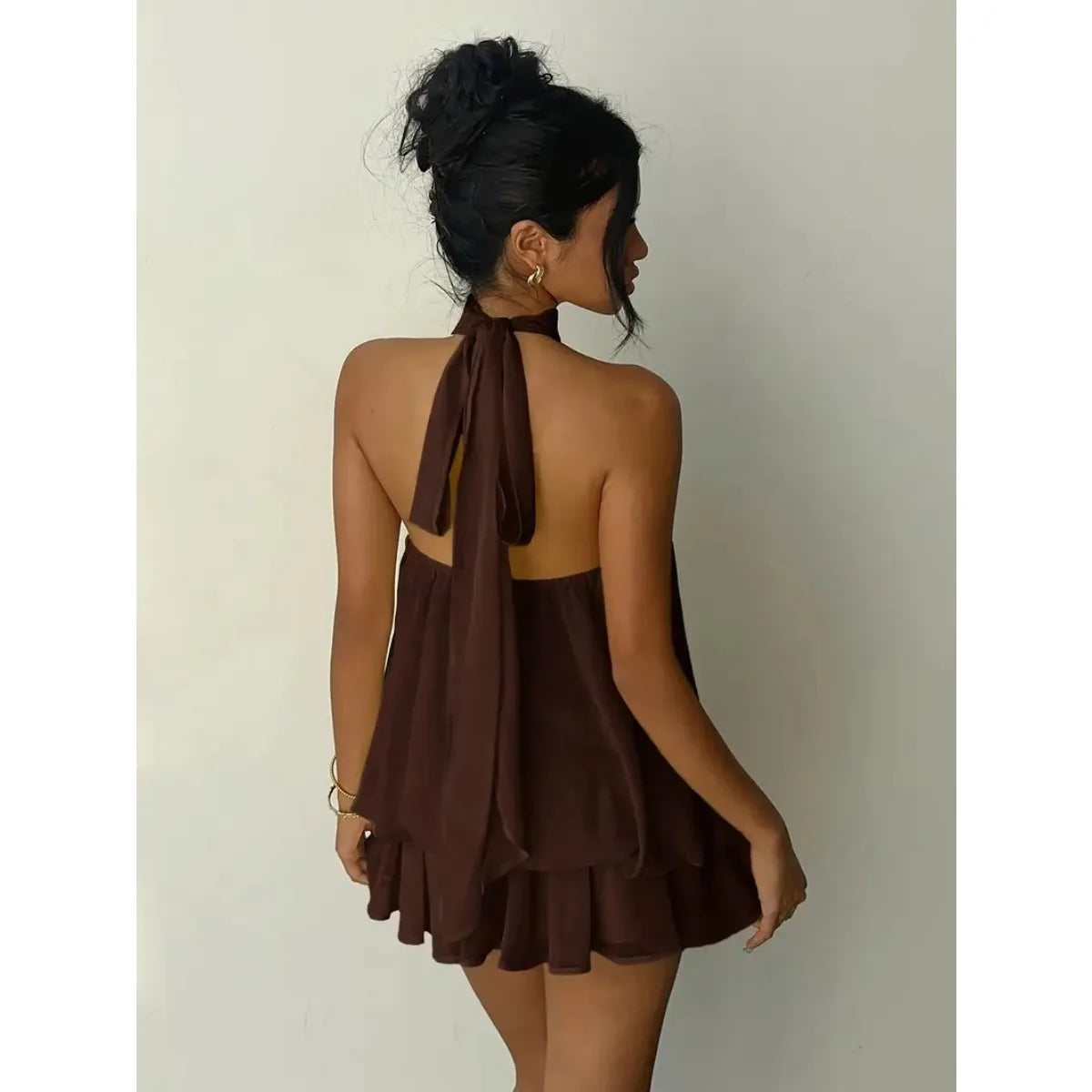 "Lo Exclusivo También Tiene Límites” Vestido de mujer con cuello halter, minifalda transparente de gasa sin espalda con lazo frontal, vestido de fiesta de cumpleaños vintage Y2K sexy y a la moda.