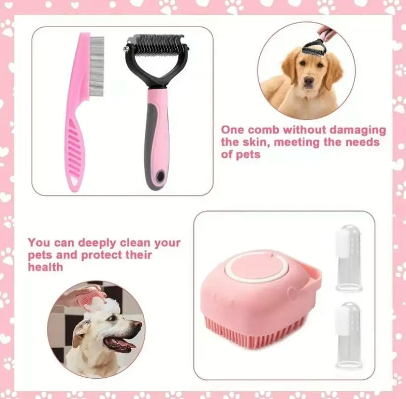 8-in-1 Professional Pet Grooming Kit for Dogs and Cats - Complete Brush Set with Dematting Comb, Slicker Brush, Nail Clipper, and Trimmer for a Tangle-Free, Shiny Coat