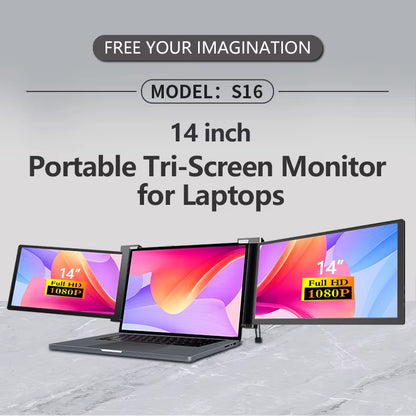 Monitor 14 Inch Laptop Screen Extender with Dual Screen Plug & Play Hanging Style Portable Monitors for Windows & Macos
