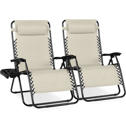 Set of 2 Extra Wide Zero Gravity Lounge Chair Recliners with Cup Holders