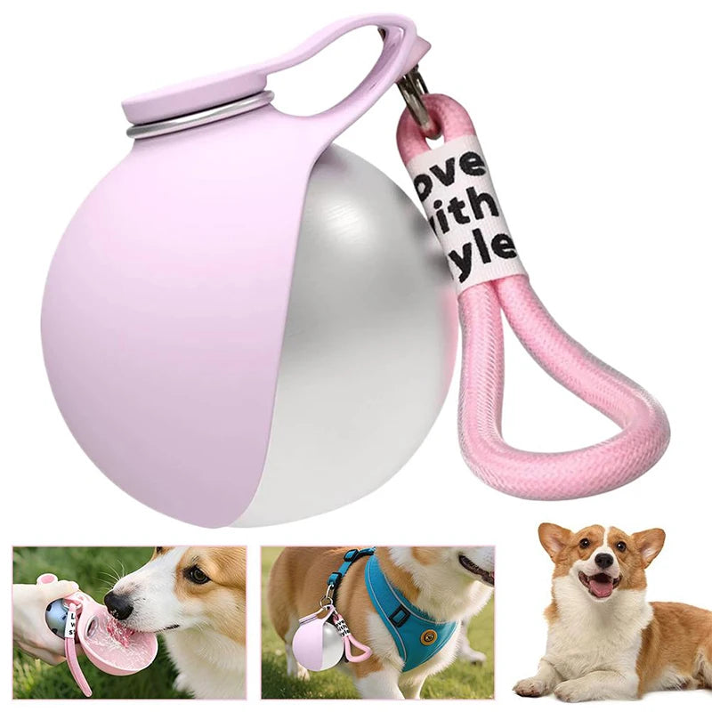 Dog Water Bottle with Removable Silicone Bowl,285Ml Stainless Steel Construction, Leak-Proof for Outdoor Activities like Walking