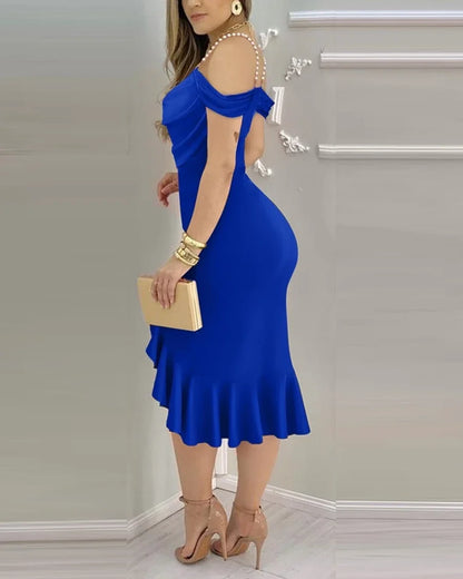 Women Dress Sexy Solid Sexy off Shoulder Ruffle Hem Slit Formal Dress Dresses Cocktail Dress Wedding Guest Dress