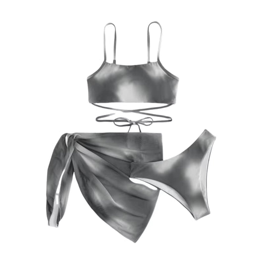 Nuevo diseño, estampado sexy en stock, ropa de playa de dos piezas, trajes de baño con cuello halter triangular y tanga para mujer