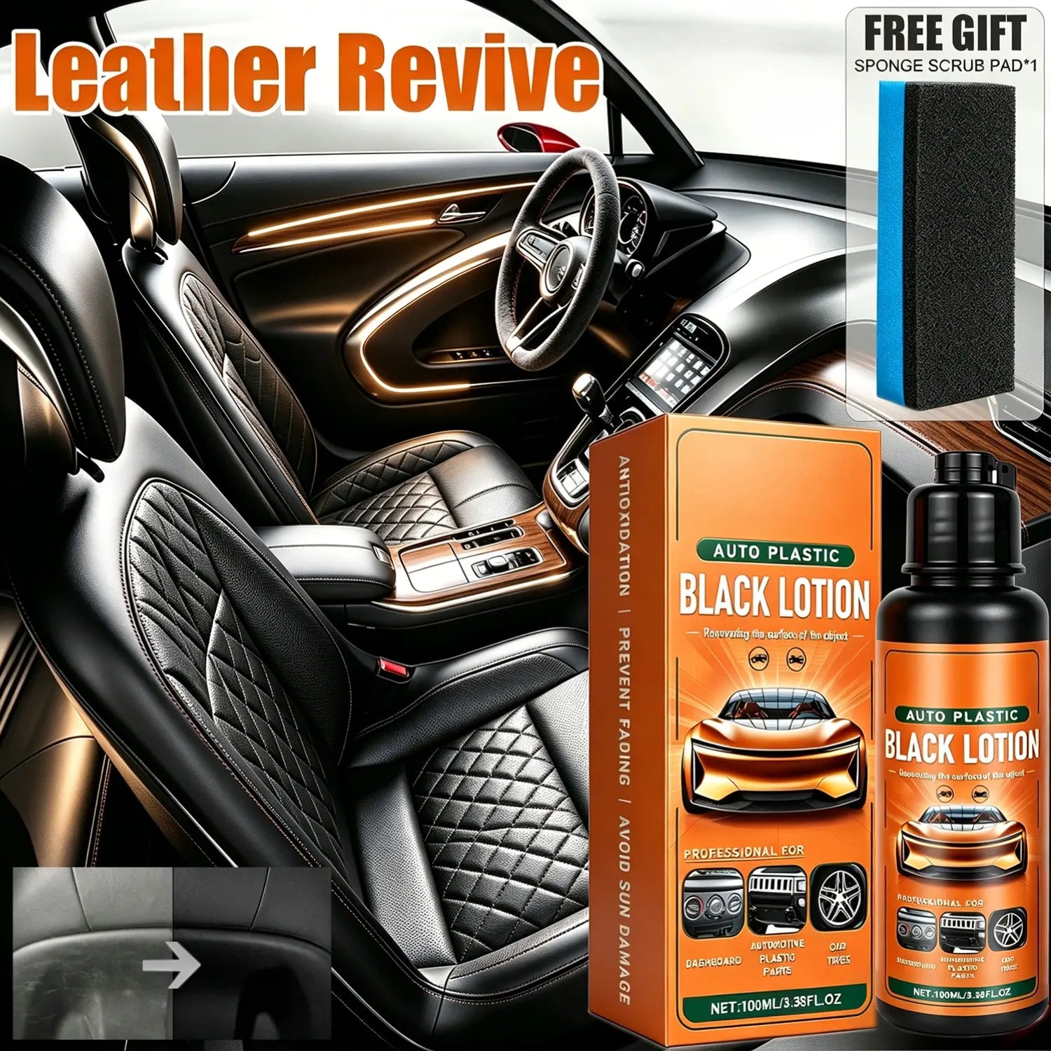 Professional Plastic Restorer for Automotive Trim and Interior – Revitalizes Faded Plastic, Rubber, and Vinyl Surfaces with Applicator Pad
