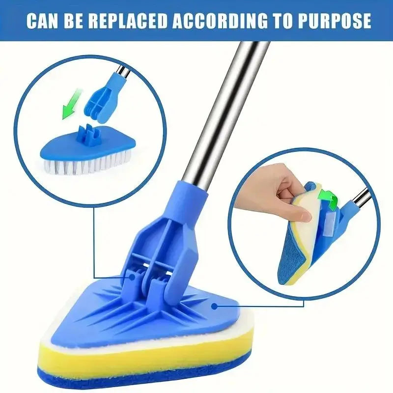 2-In-1 Retractable Restroom Cleaning Brush Set, Bathroom Brush Cleaner, Includes 3 Sponge Heads & 1 Bathroom Cleaning Brush & 1 Stainless Steel Handle, Multifunctional Cleaning Tool for Kitchen, Pool, Bathroom Accessory