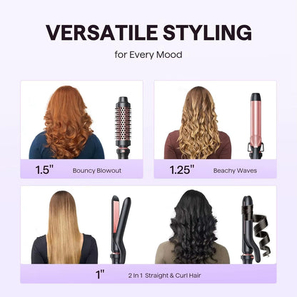 Interchangeable Ceramic Coating Plate Hair Straightener Curling Iron Set LED Electric Thermal Brush for Hotel Household Use