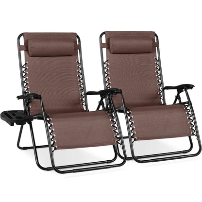 Set of 2 Extra Wide Zero Gravity Lounge Chair Recliners with Cup Holders