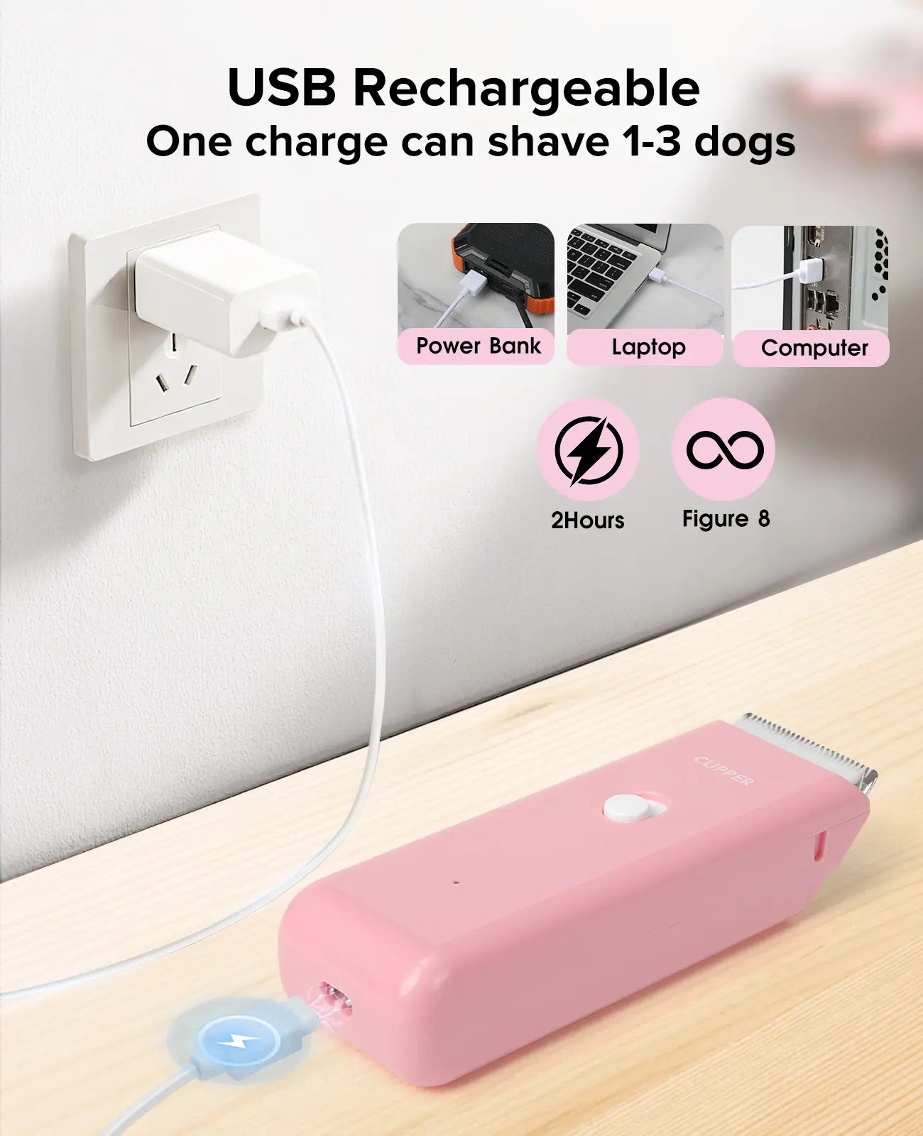 Professional Cordless Pet Clippers for Dog and Cat Grooming, Low Noise Rechargeable Hair Trimmer with Ceramic Blade for Matted and Long Fur