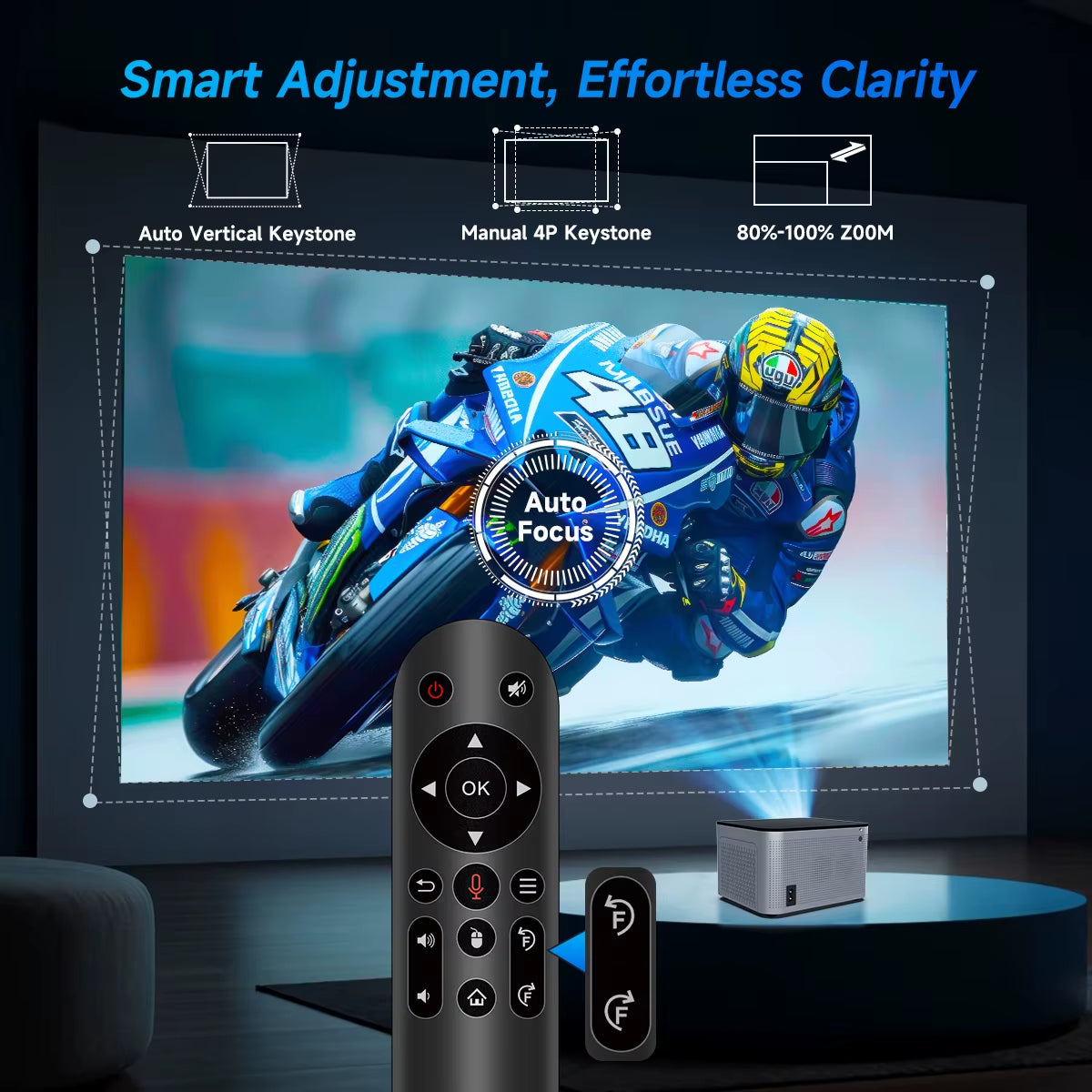 Android 11 4K Smart Projector with 580 ANSI Lumens, 1920x1080P Full HD, Wifi 6, Bluetooth 5.0, Allwinner H713, and Voice Control for Home Cinema Theater