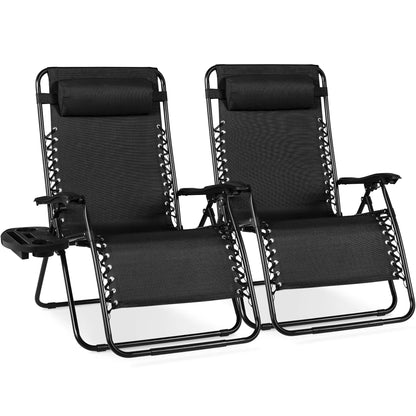 Set of 2 Extra Wide Zero Gravity Lounge Chair Recliners with Cup Holders
