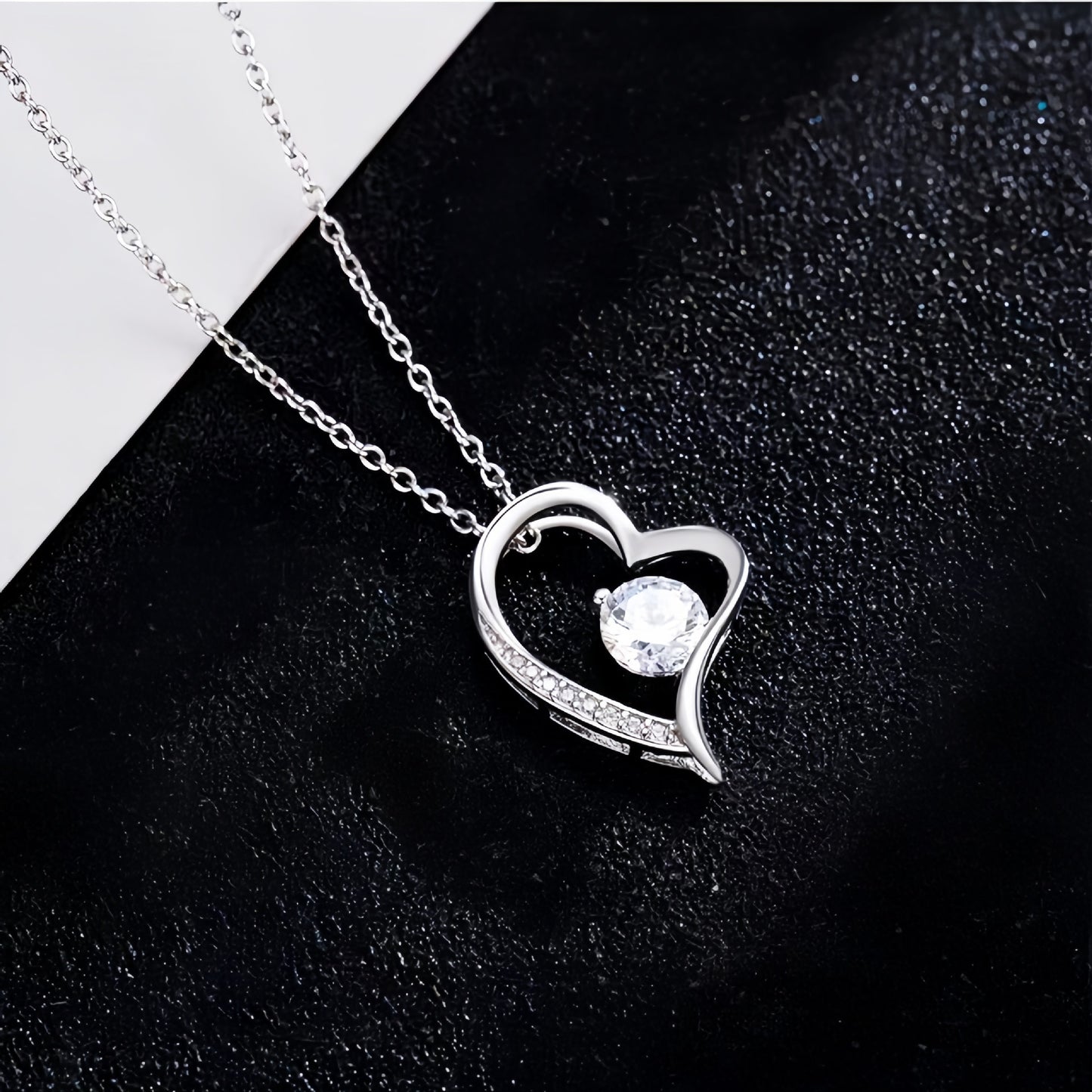 Collar Corazón con Zirconia | Oro Blanco y Oro Amarillo