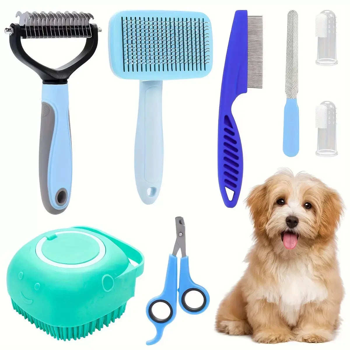 8-in-1 Professional Pet Grooming Kit for Dogs and Cats - Complete Brush Set with Dematting Comb, Slicker Brush, Nail Clipper, and Trimmer for a Tangle-Free, Shiny Coat