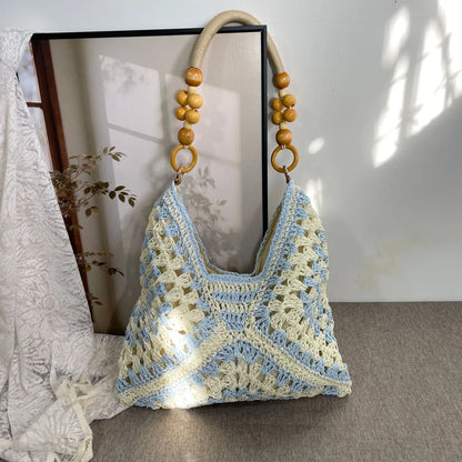Handcrafted Versatile Woven Bag - Lightweight Crochet Straw Shoulder Bag for Beach and Vacation Use
