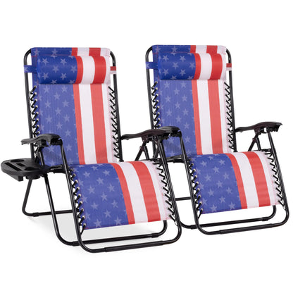 Set of 2 Extra Wide Zero Gravity Lounge Chair Recliners with Cup Holders