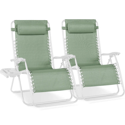 Set of 2 Extra Wide Zero Gravity Lounge Chair Recliners with Cup Holders