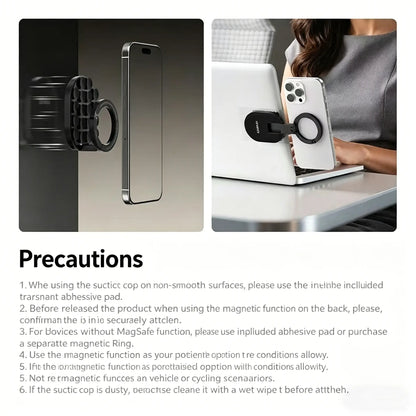 QY76 Maglock Magnetic Phone Mount – Suction Cup Desktop Stand for Iphone 17/16/15/14, Also Works on Wall & Glass