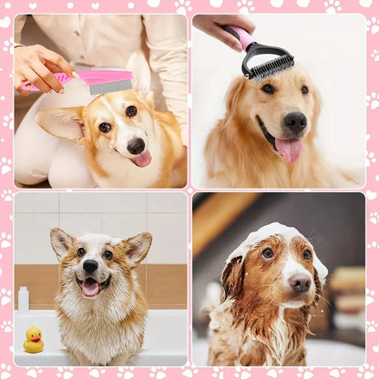 8-in-1 Professional Pet Grooming Kit for Dogs and Cats - Complete Brush Set with Dematting Comb, Slicker Brush, Nail Clipper, and Trimmer for a Tangle-Free, Shiny Coat