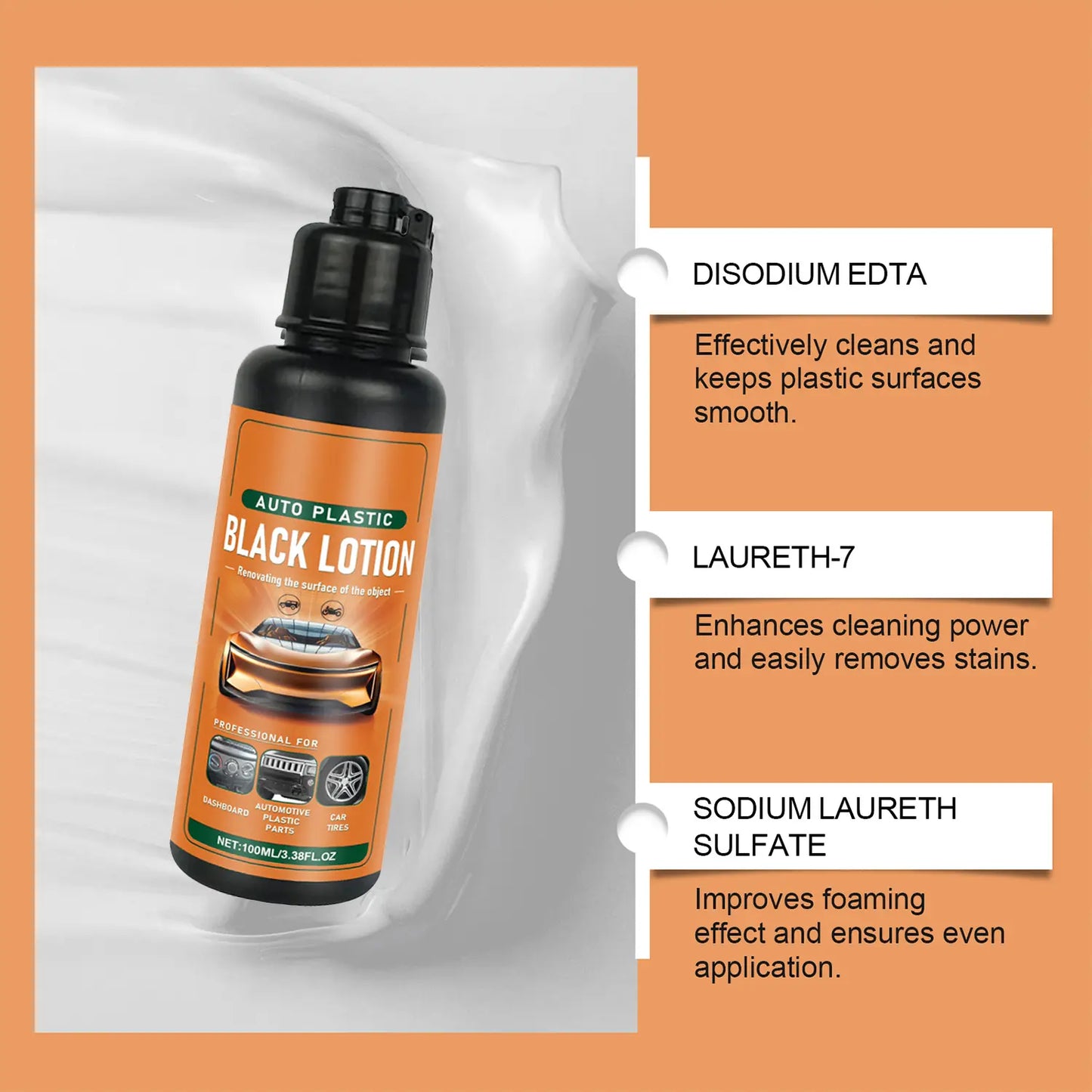 Professional Plastic Restorer for Automotive Trim and Interior – Revitalizes Faded Plastic, Rubber, and Vinyl Surfaces with Applicator Pad