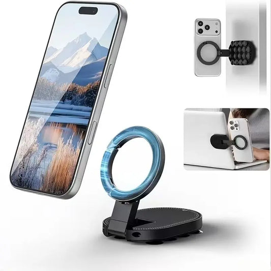 QY76 Maglock Magnetic Phone Mount – Suction Cup Desktop Stand for Iphone 17/16/15/14, Also Works on Wall & Glass