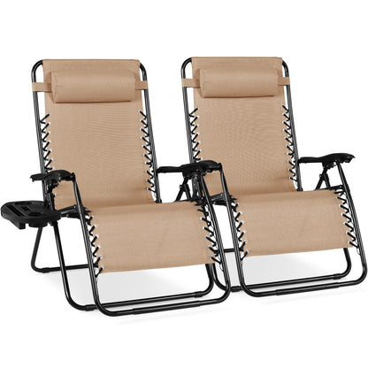Set of 2 Extra Wide Zero Gravity Lounge Chair Recliners with Cup Holders