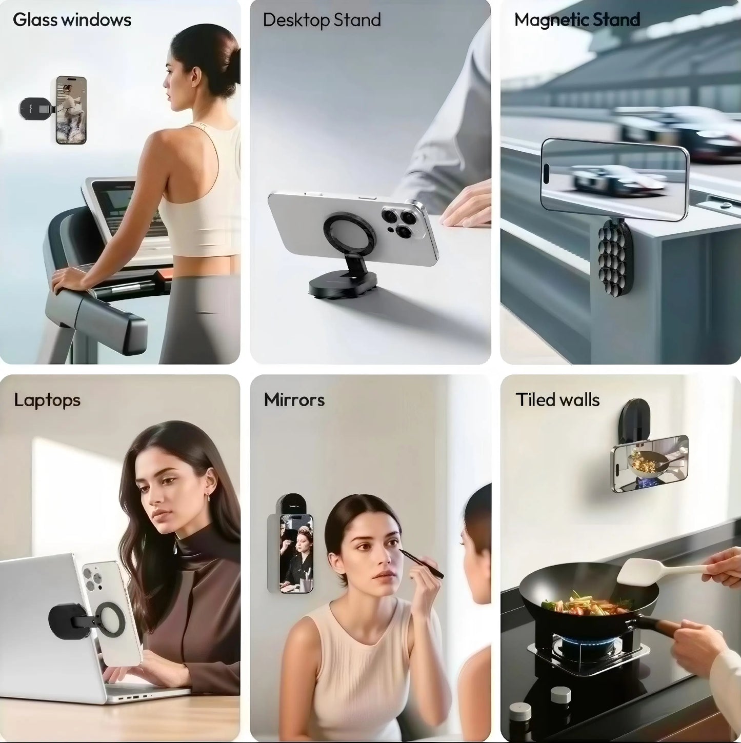 QY76 Maglock Magnetic Phone Mount – Suction Cup Desktop Stand for Iphone 17/16/15/14, Also Works on Wall & Glass