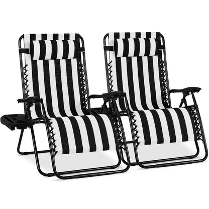 Set of 2 Extra Wide Zero Gravity Lounge Chair Recliners with Cup Holders