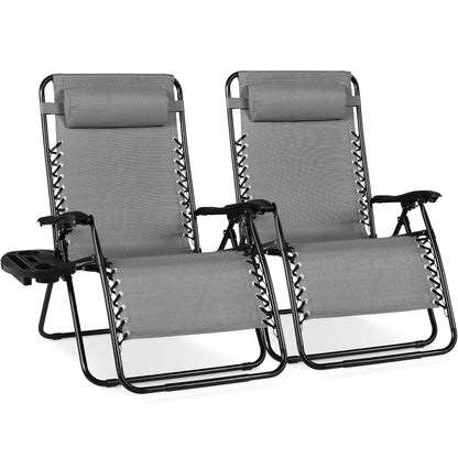 Set of 2 Extra Wide Zero Gravity Lounge Chair Recliners with Cup Holders