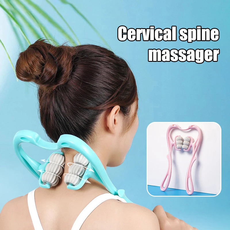 Six-Wheel Manual Cervical Massager for Neck Back Waist - Muscle Tension Relief and Relaxation Rolling Therapeutic Tool