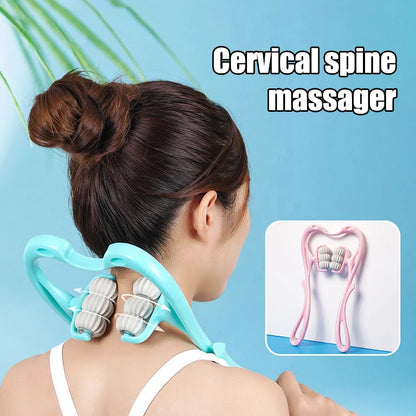 Six-Wheel Manual Cervical Massager for Neck Back Waist - Muscle Tension Relief and Relaxation Rolling Therapeutic Tool
