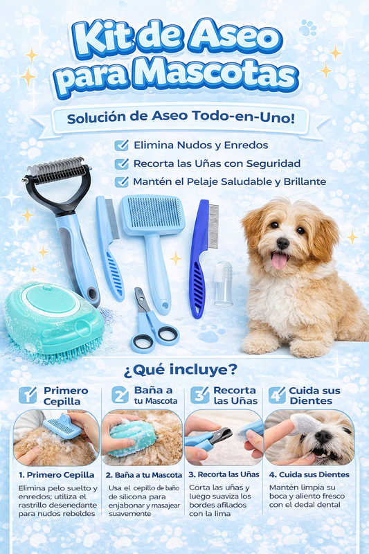 Kit Profesional de Grooming 8 en 1 para Perros y Gatos