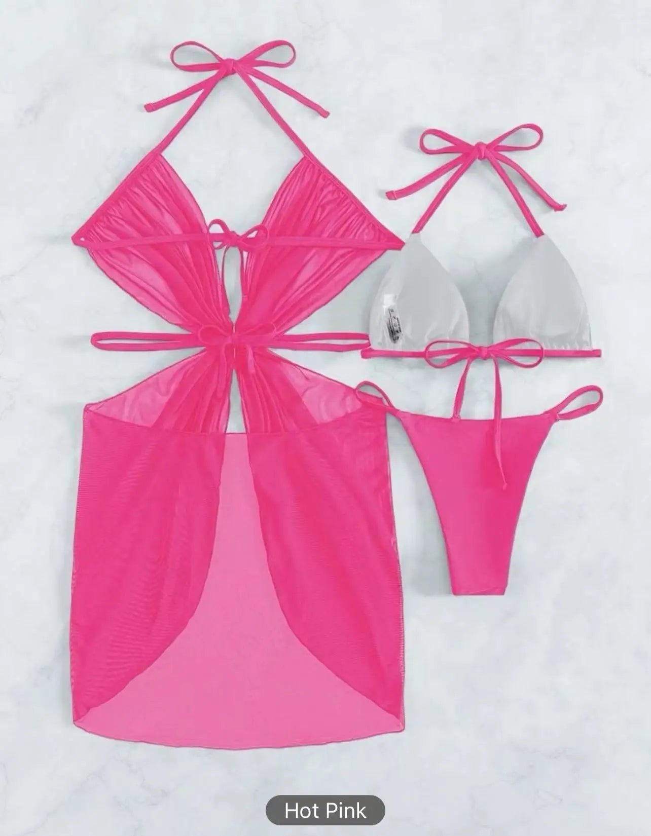  Conjunto de bikini triangular básico liso de 4 colores, traje de baño de 3 piezas, vestido de malla transparente, funda de playa