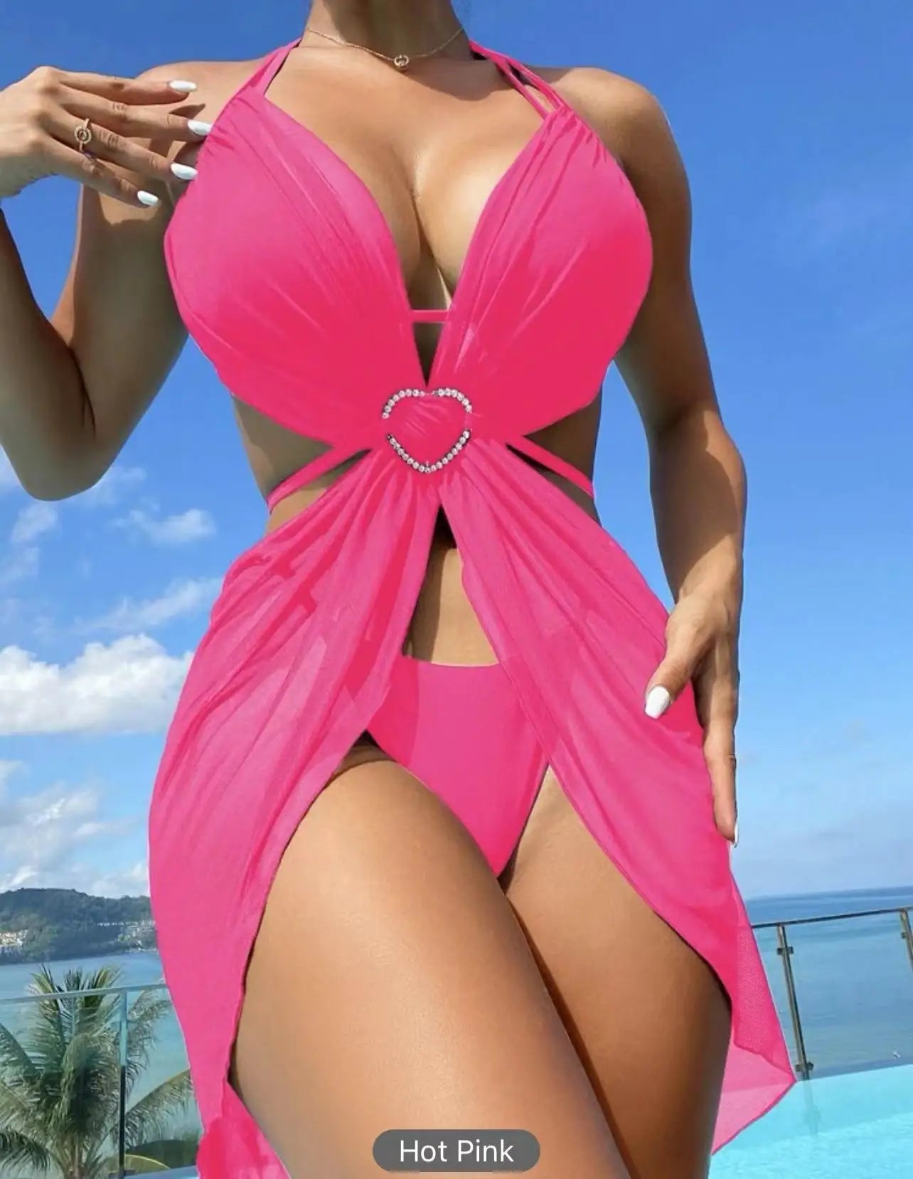  Conjunto de bikini triangular básico liso de 4 colores, traje de baño de 3 piezas, vestido de malla transparente, funda de playa