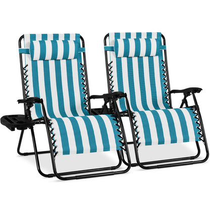 Set of 2 Extra Wide Zero Gravity Lounge Chair Recliners with Cup Holders
