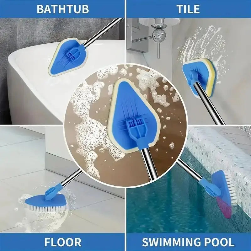 2-In-1 Retractable Restroom Cleaning Brush Set, Bathroom Brush Cleaner, Includes 3 Sponge Heads & 1 Bathroom Cleaning Brush & 1 Stainless Steel Handle, Multifunctional Cleaning Tool for Kitchen, Pool, Bathroom Accessory