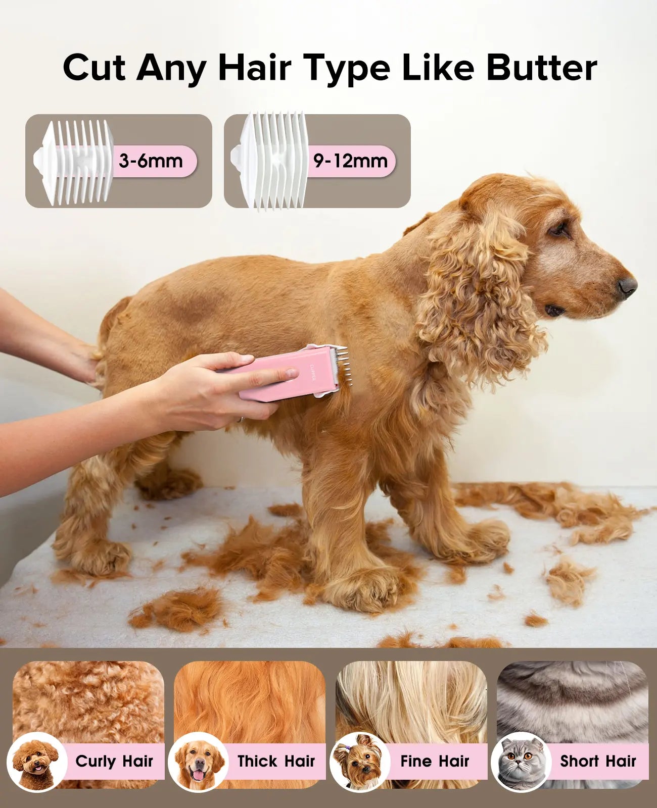Professional Cordless Pet Clippers for Dog and Cat Grooming, Low Noise Rechargeable Hair Trimmer with Ceramic Blade for Matted and Long Fur