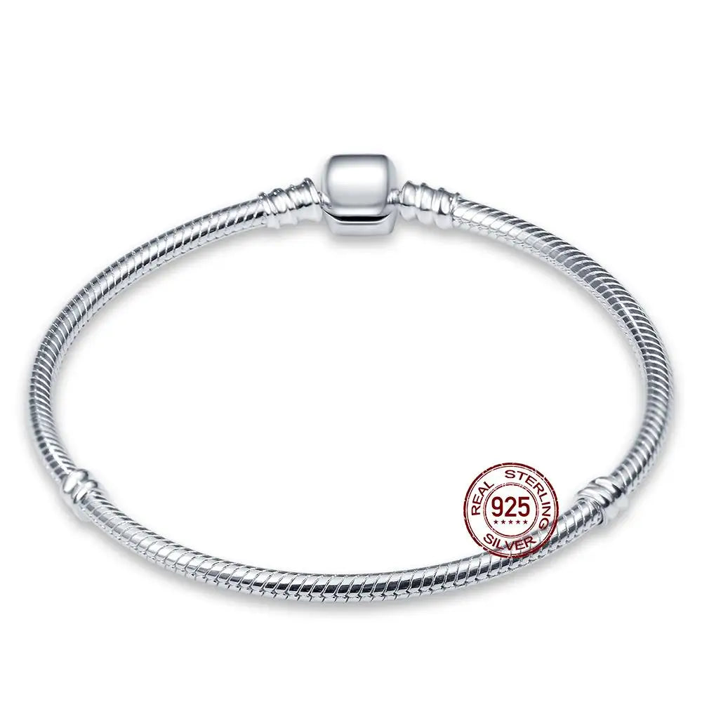 100% Fine 925 Sterling Silver Making Snake Rose Gold Chain Match Beads Bracelet Fit European Authentic Charm Bracelet for Women