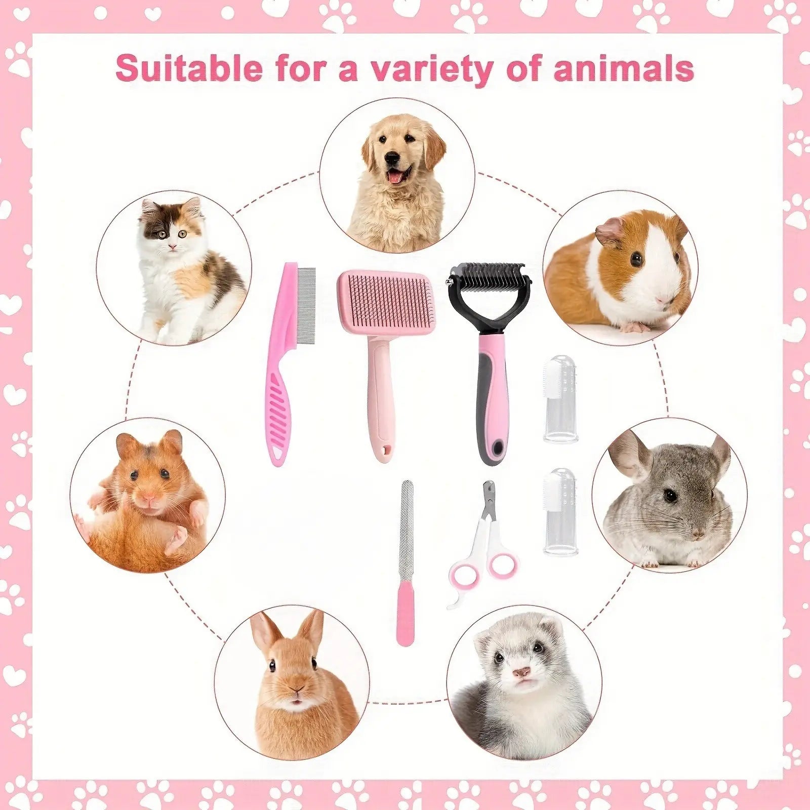 8-in-1 Professional Pet Grooming Kit for Dogs and Cats - Complete Brush Set with Dematting Comb, Slicker Brush, Nail Clipper, and Trimmer for a Tangle-Free, Shiny Coat