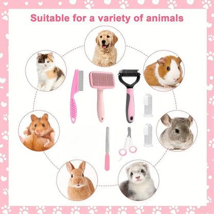 8-in-1 Professional Pet Grooming Kit for Dogs and Cats - Complete Brush Set with Dematting Comb, Slicker Brush, Nail Clipper, and Trimmer for a Tangle-Free, Shiny Coat