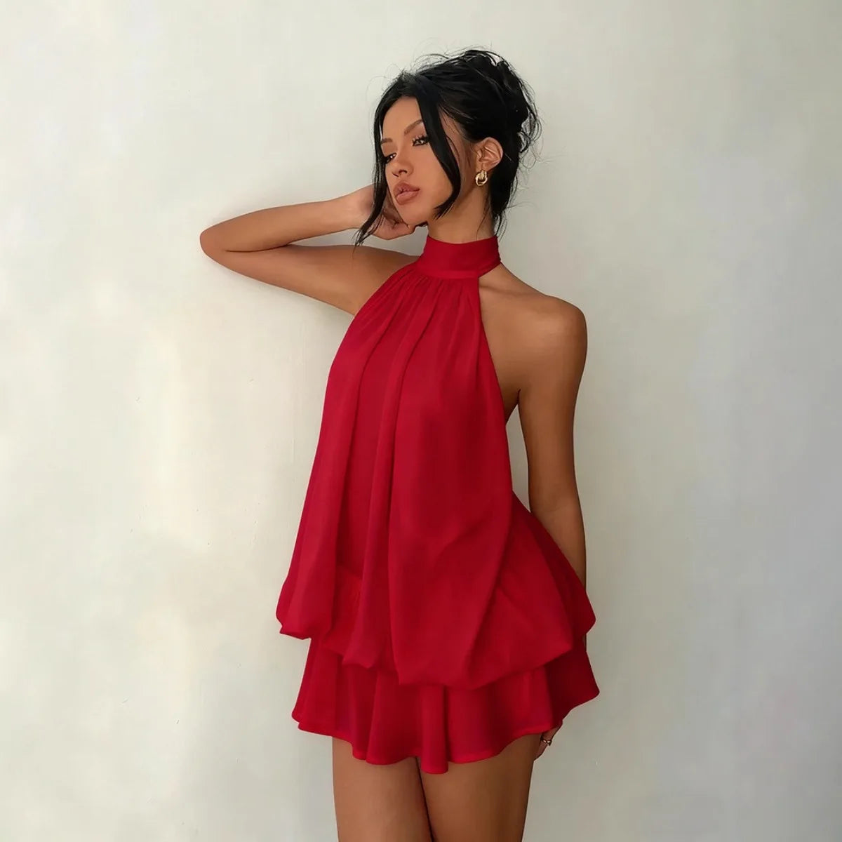 "Lo Exclusivo También Tiene Límites” Vestido de mujer con cuello halter, minifalda transparente de gasa sin espalda con lazo frontal, vestido de fiesta de cumpleaños vintage Y2K sexy y a la moda.