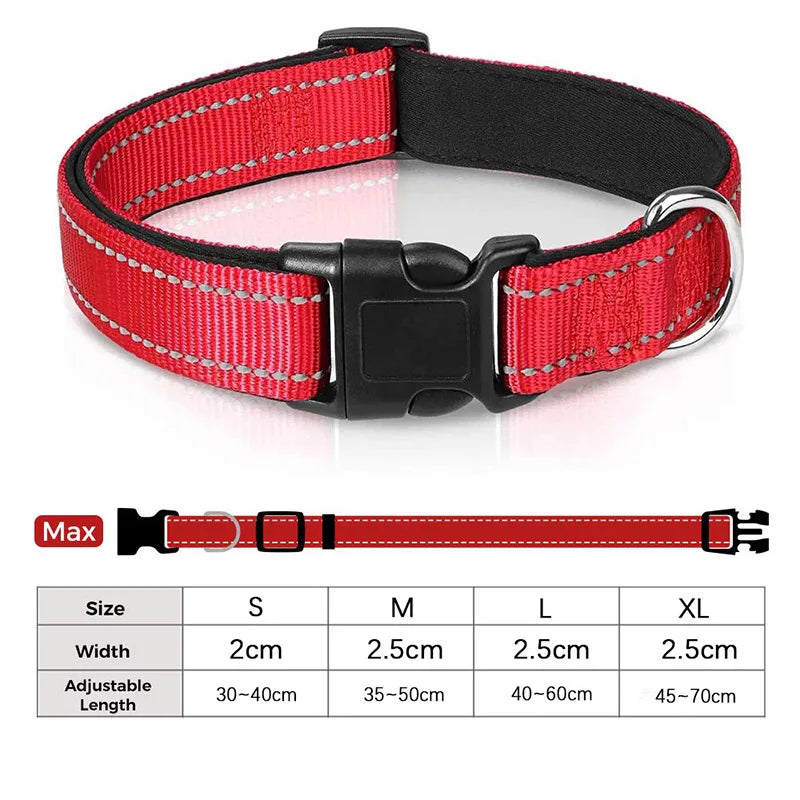 Reflective Dog Collar for Medium Large Dogs Soft Neoprene Padded Nylon Sturdy Adjustable Pets Collar for Medium Large Dogs