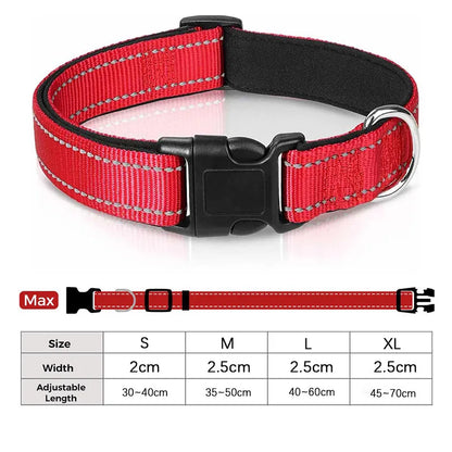 Reflective Dog Collar for Medium Large Dogs Soft Neoprene Padded Nylon Sturdy Adjustable Pets Collar for Medium Large Dogs