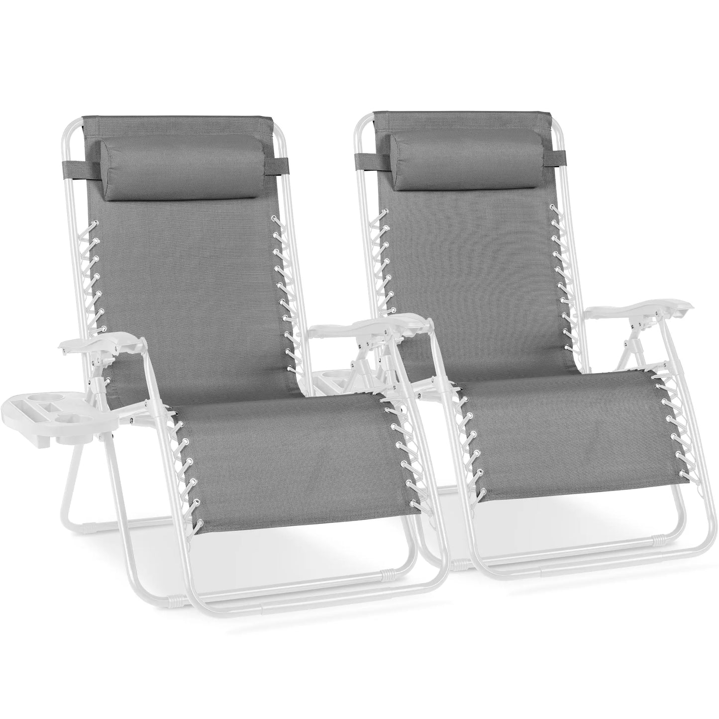 Set of 2 Extra Wide Zero Gravity Lounge Chair Recliners with Cup Holders