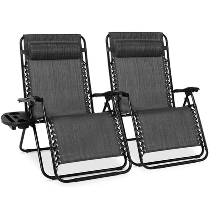 Set of 2 Extra Wide Zero Gravity Lounge Chair Recliners with Cup Holders