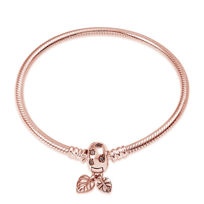 100% Fine 925 Sterling Silver Making Snake Rose Gold Chain Match Beads Bracelet Fit European Authentic Charm Bracelet for Women