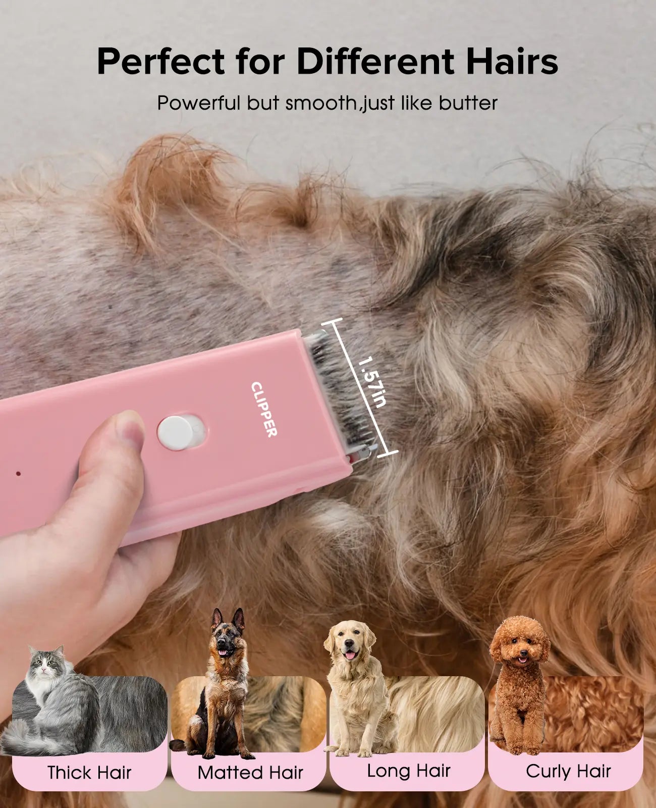 Professional Cordless Pet Clippers for Dog and Cat Grooming, Low Noise Rechargeable Hair Trimmer with Ceramic Blade for Matted and Long Fur