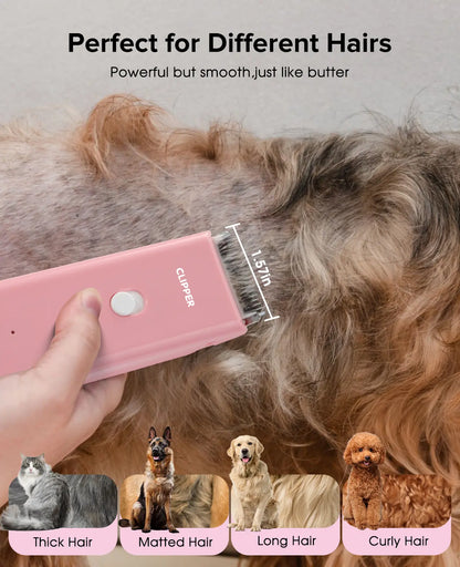 Professional Cordless Pet Clippers for Dog and Cat Grooming, Low Noise Rechargeable Hair Trimmer with Ceramic Blade for Matted and Long Fur