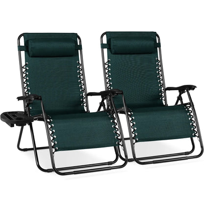 Set of 2 Extra Wide Zero Gravity Lounge Chair Recliners with Cup Holders