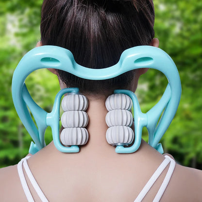 Six-Wheel Manual Cervical Massager for Neck Back Waist - Muscle Tension Relief and Relaxation Rolling Therapeutic Tool