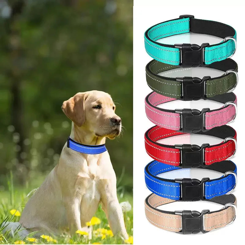 Reflective Dog Collar for Medium Large Dogs Soft Neoprene Padded Nylon Sturdy Adjustable Pets Collar for Medium Large Dogs
